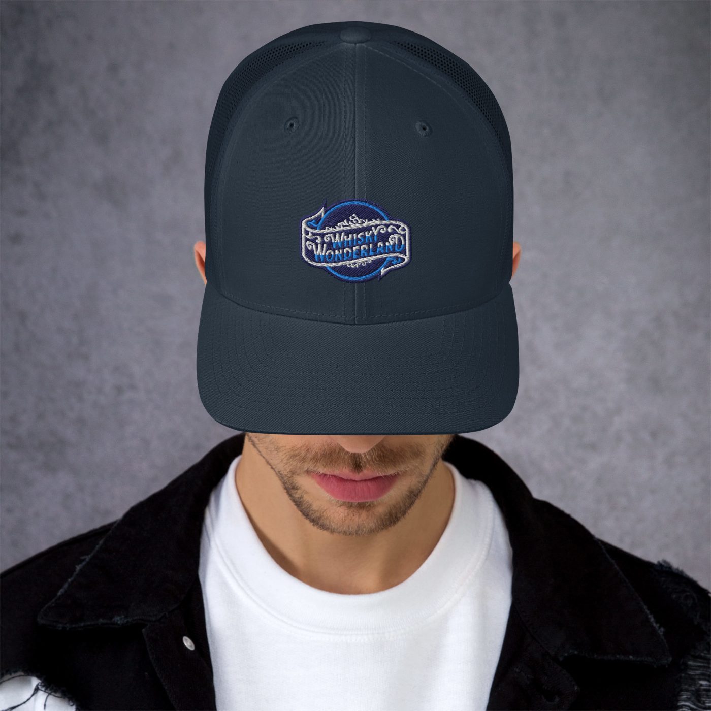 Trucker Cap with Blue/White Embroidered Logo