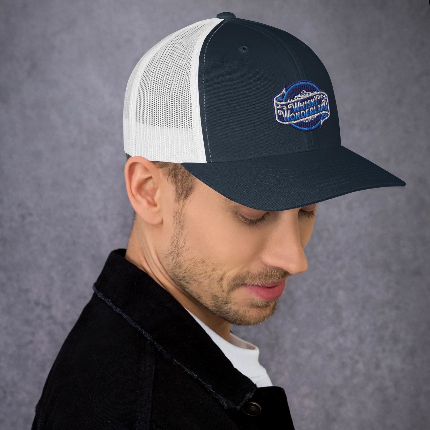 Trucker Cap with Blue/White Embroidered Logo